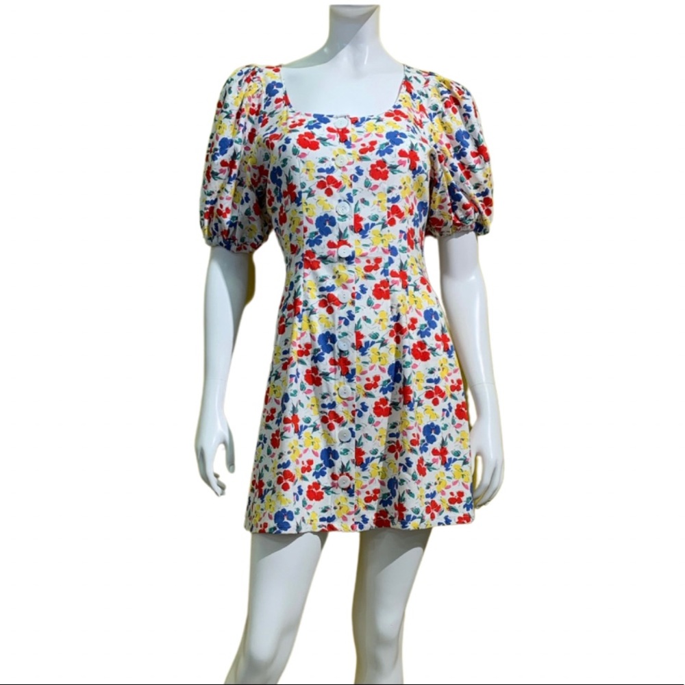 RIXO Floral Short Sleeve Preppy Button-Up Coconut Girl Dress 10 - Picture 7 of 12